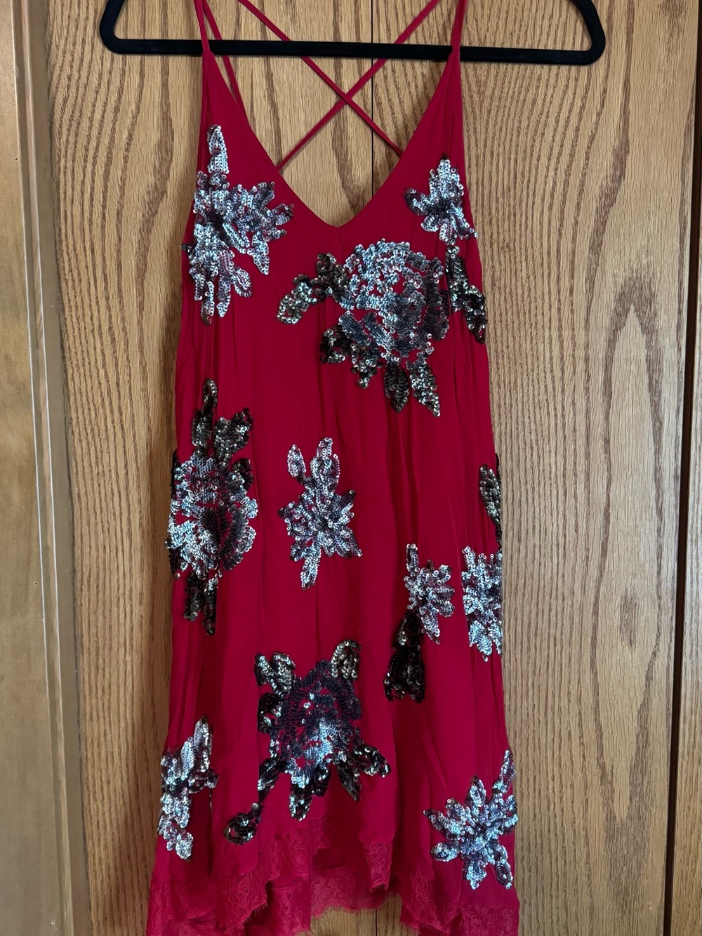Free people Red Sequin Floral Slip Dress